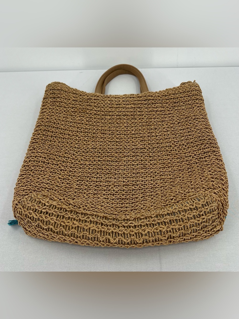 Raffia woven straw colorful Bow Tote Beach Bag euro summer coastal vacation - Picture 9 of 16
